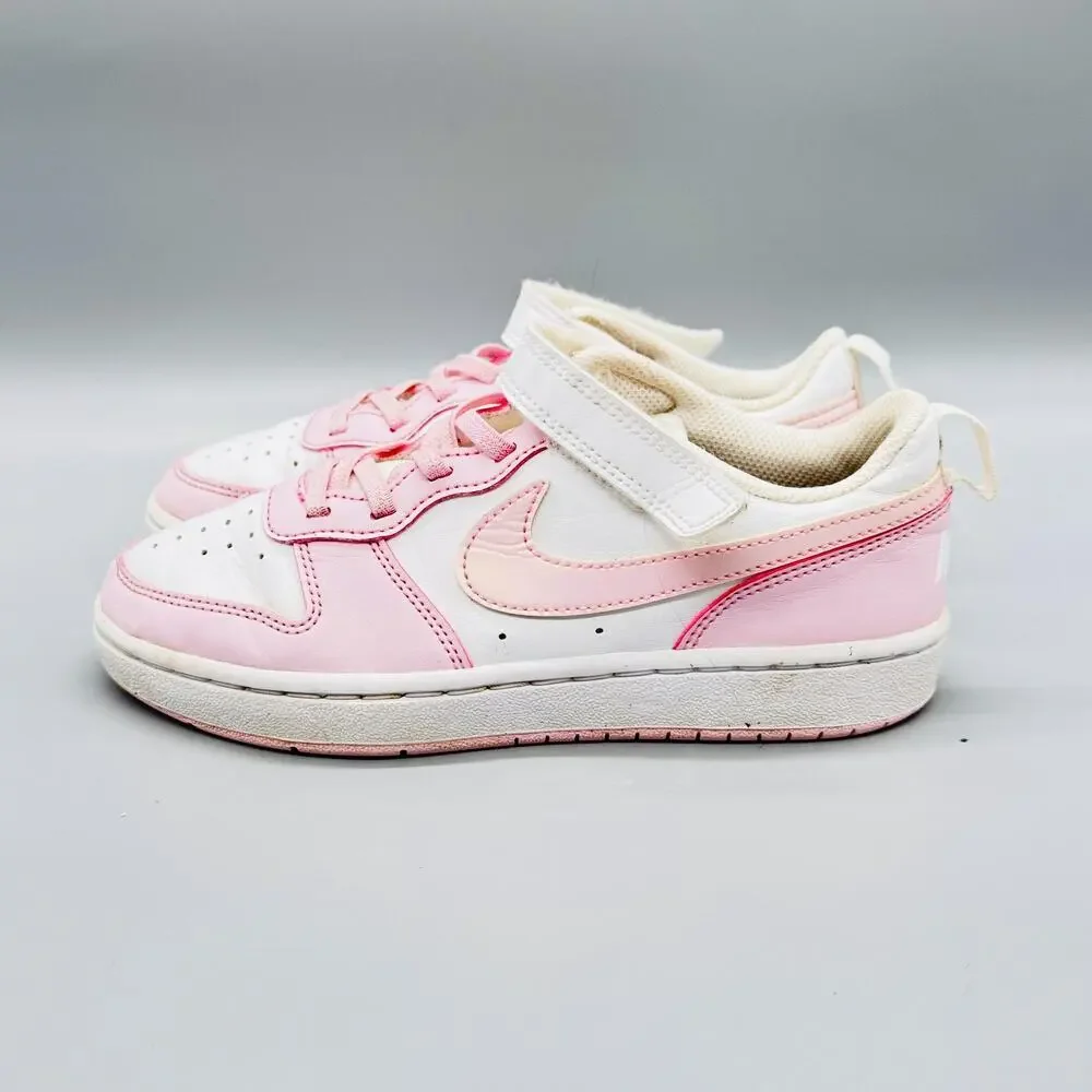 Nike Shoes Girls 2.5 Pink Leather Court Borough Low Hook Loop Athletic Sneakers